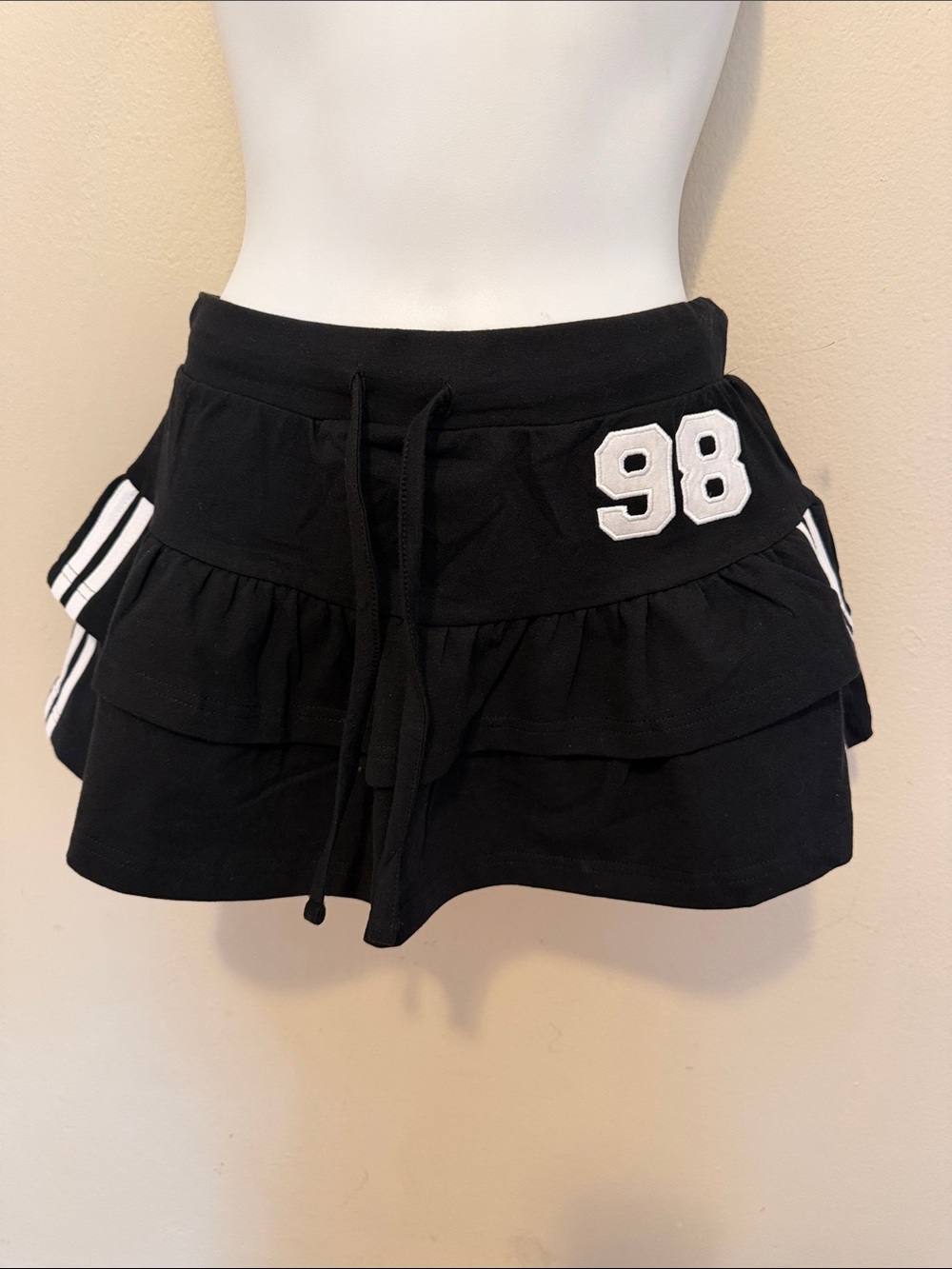 Black Tiered Drawstring Mini Skirt with 98 Patch